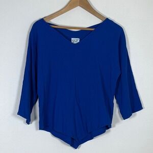 Oh My Gauze Women Cotton Top 1 Blue Asymmetric Hem Lagenlook 3/4 Sleeves Coastal